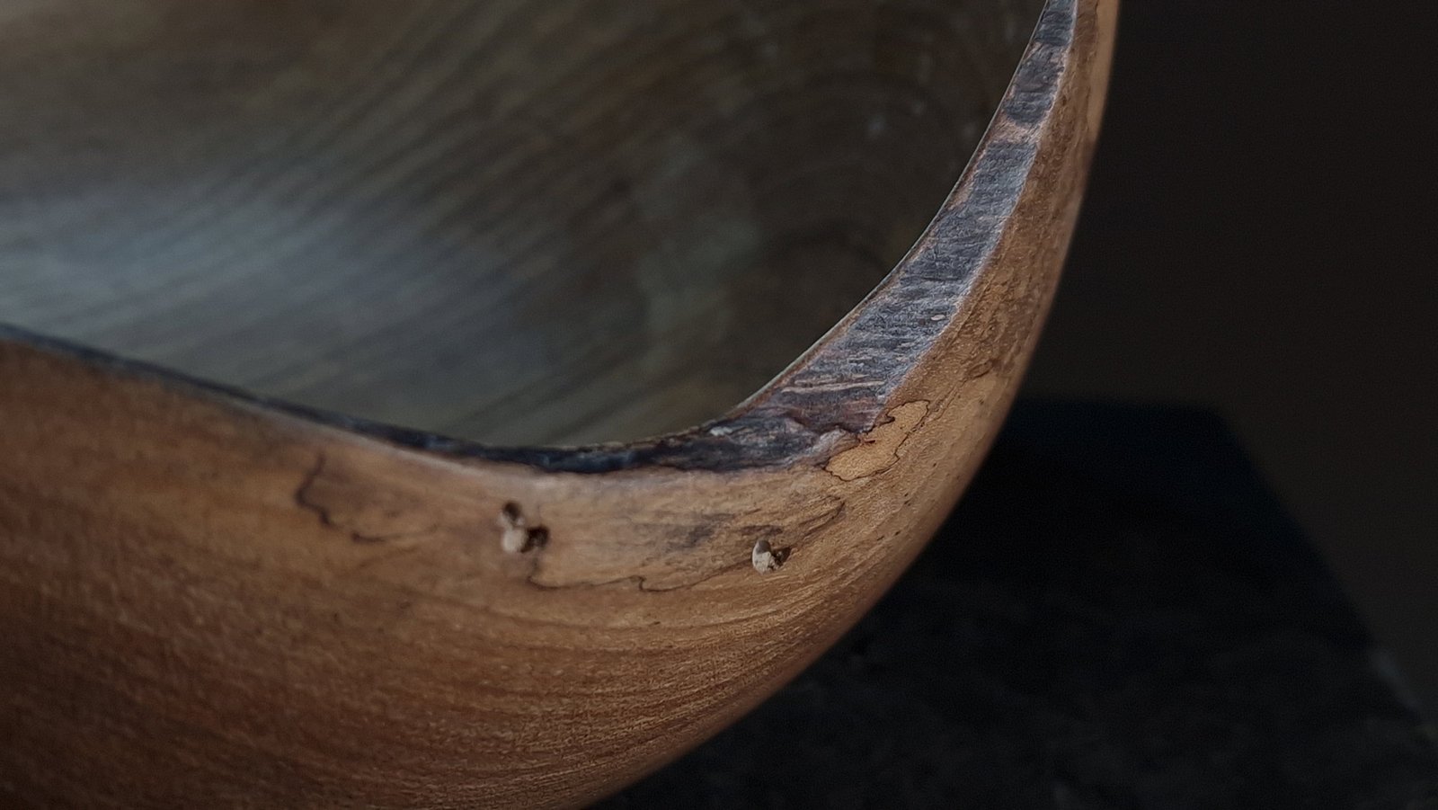 Turned Walnut Bowl Live Edge Detail