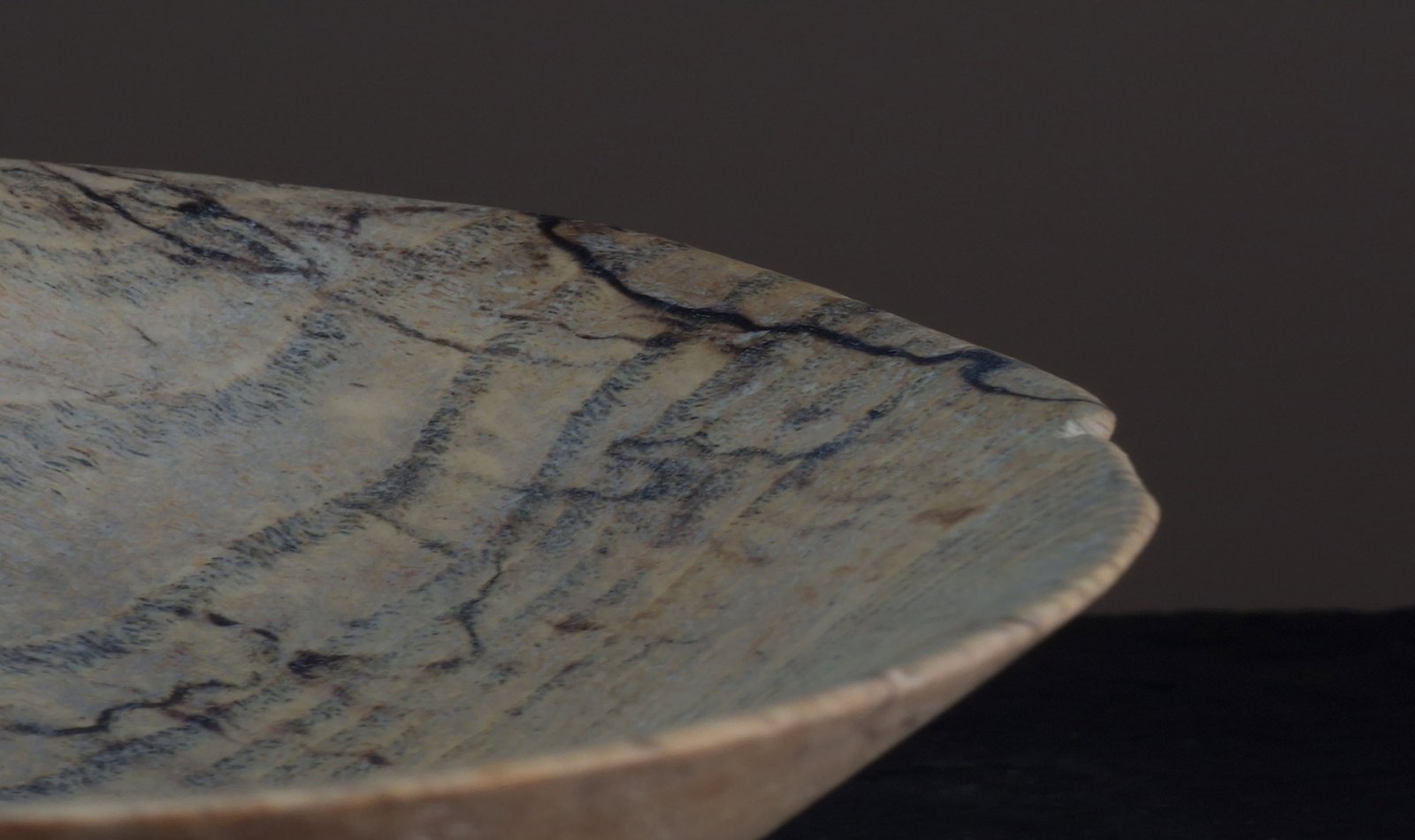 close up of spalted ash vessel