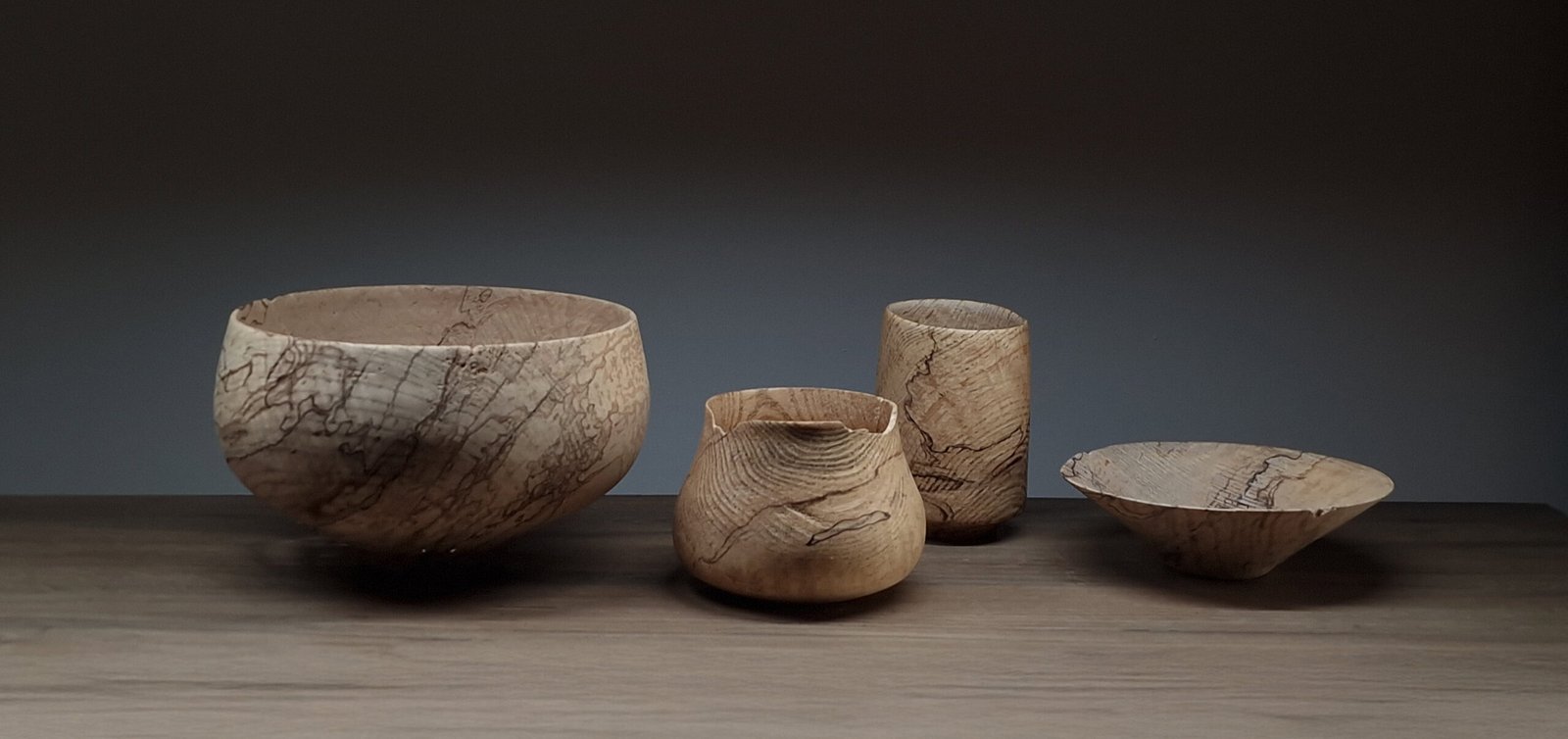 set of spalted ash bowls and vessels scaled