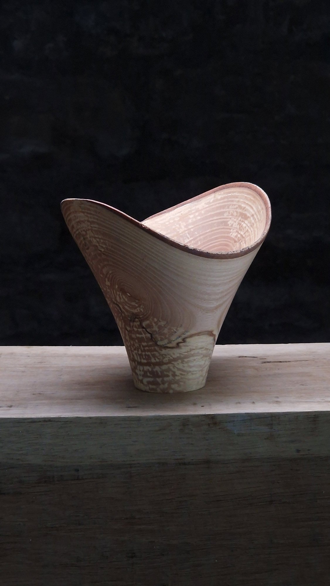 art in wood ash vessel