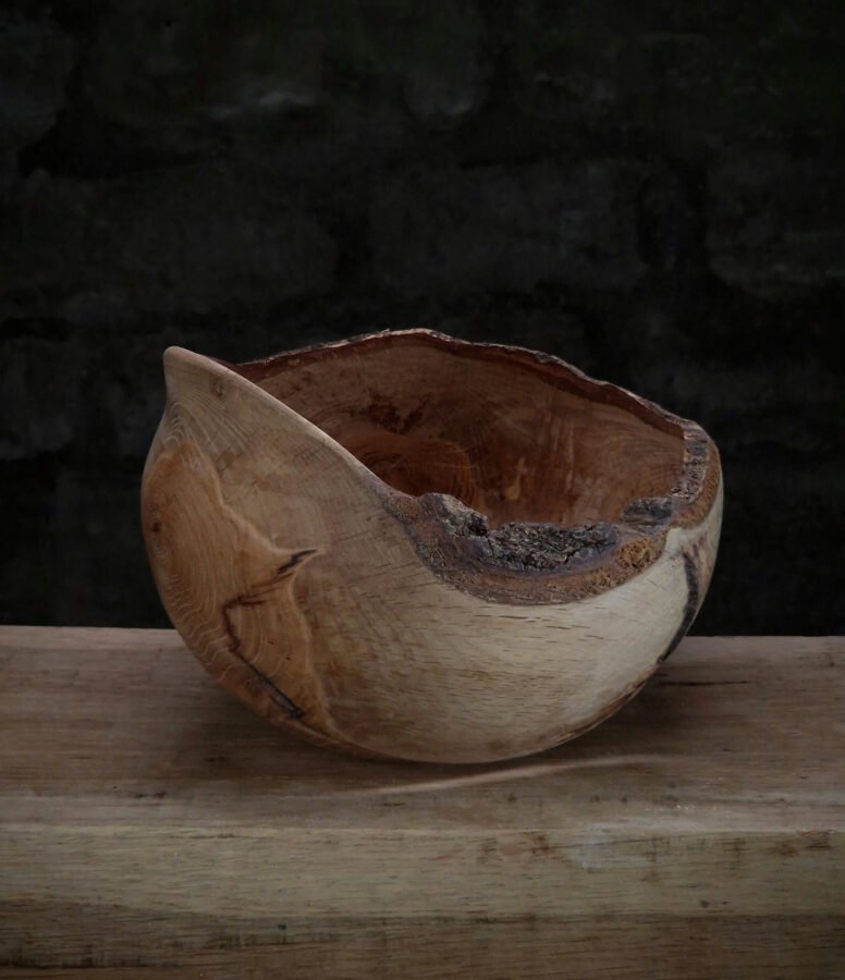 artistic wood turning live edge oak bowl