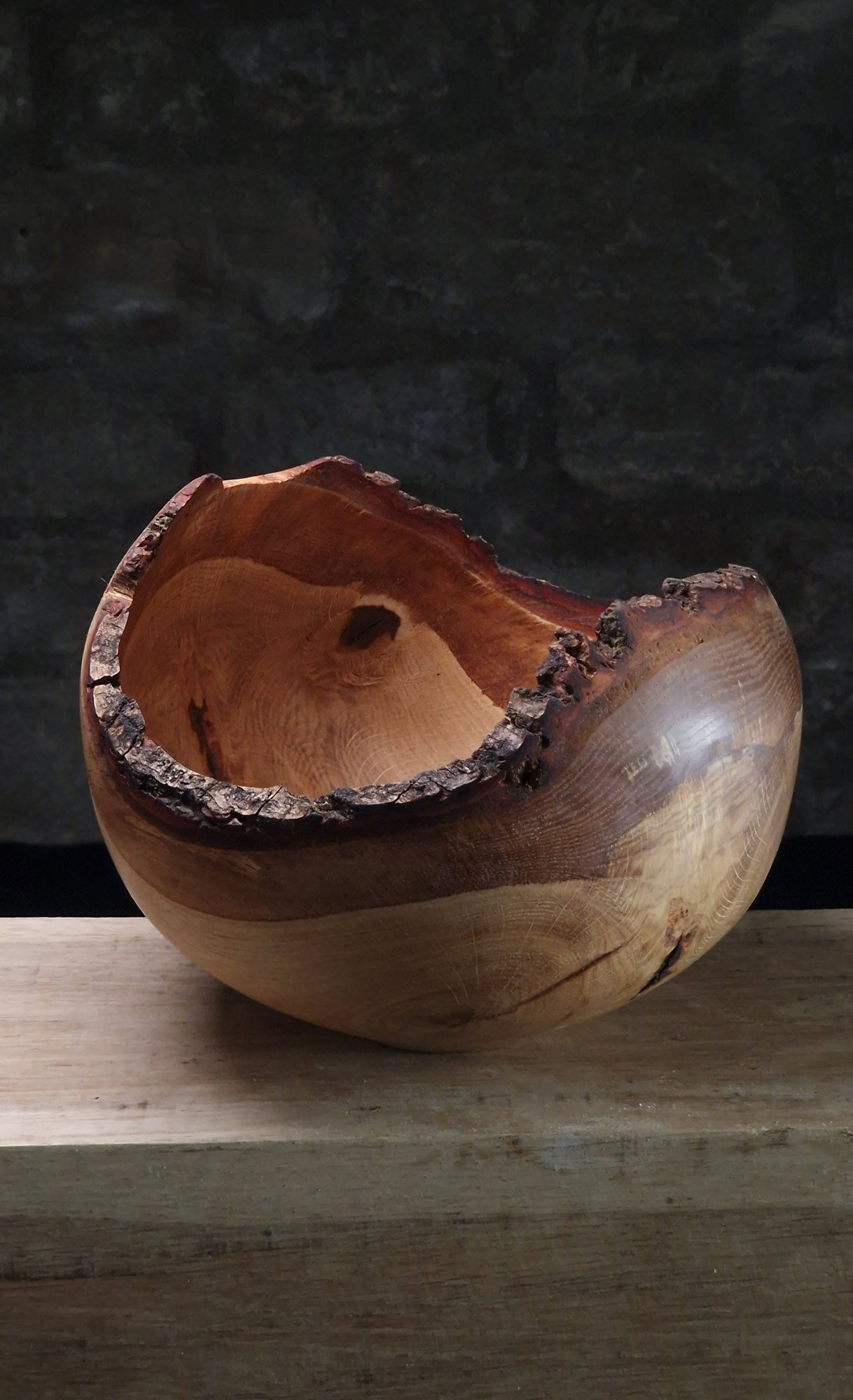 artistic wood turning oak bowl