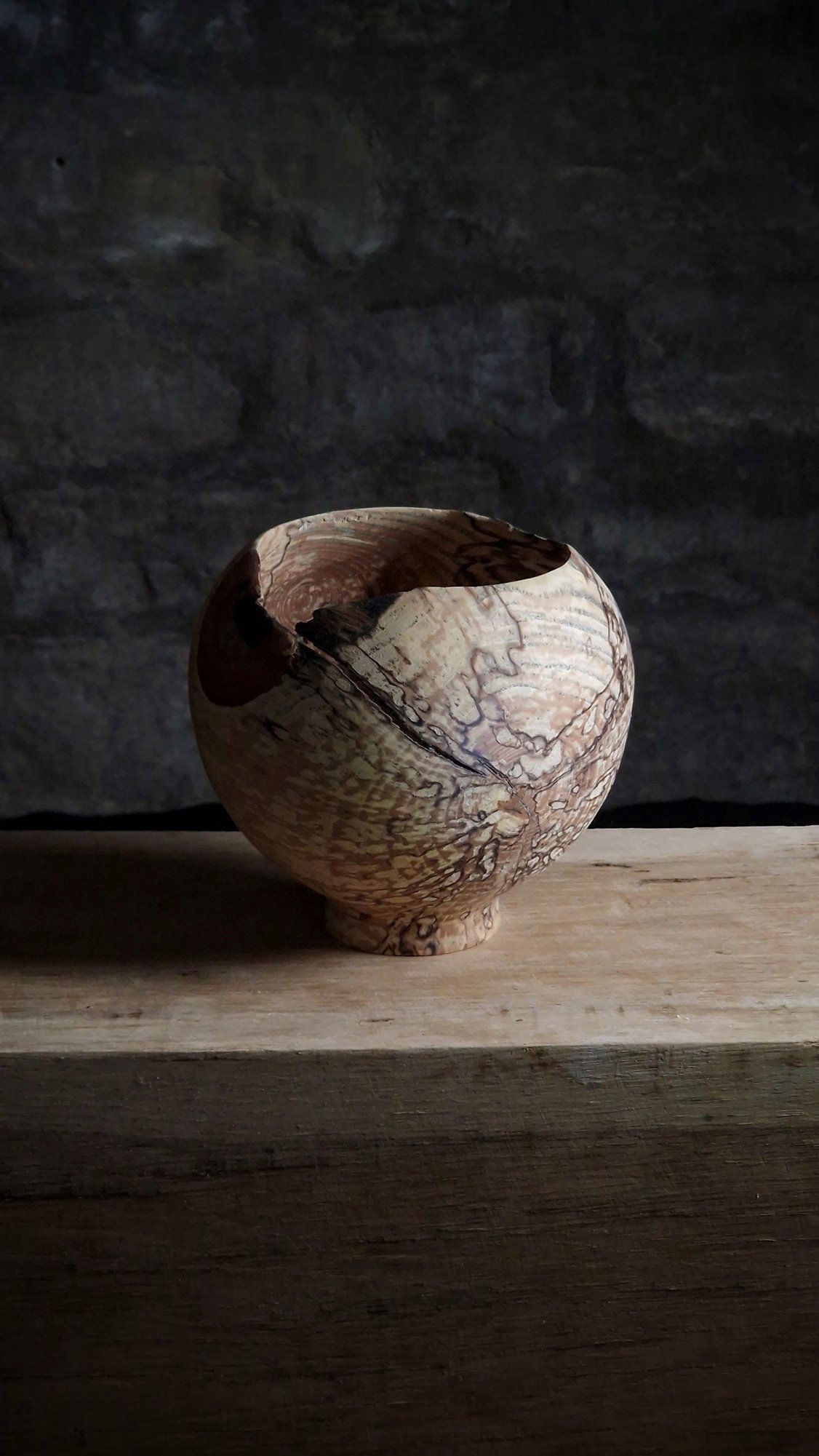 eroded rim ash wood vessel