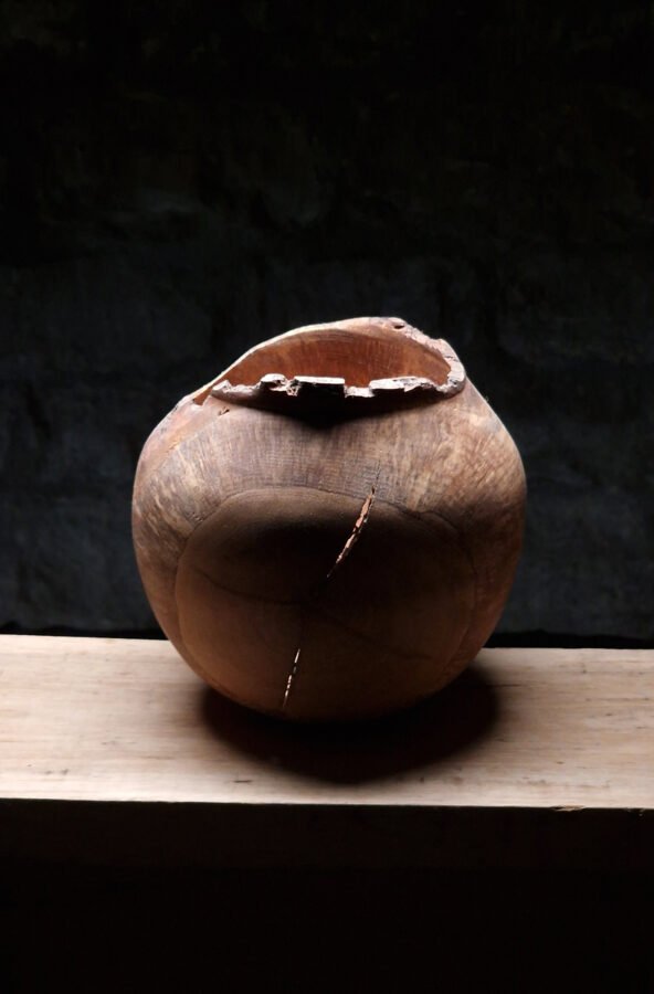 oak vessel with eroded antique rim