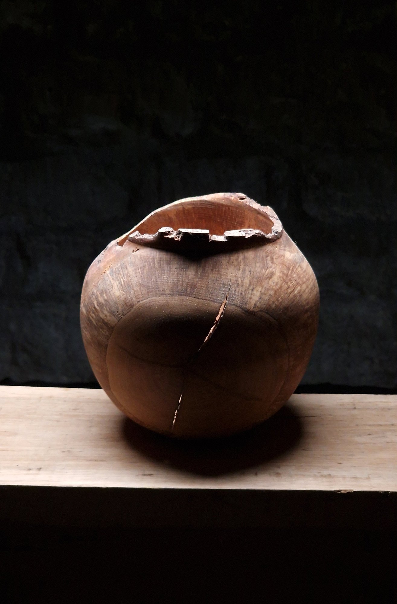 oak vessel with eroded antique rim