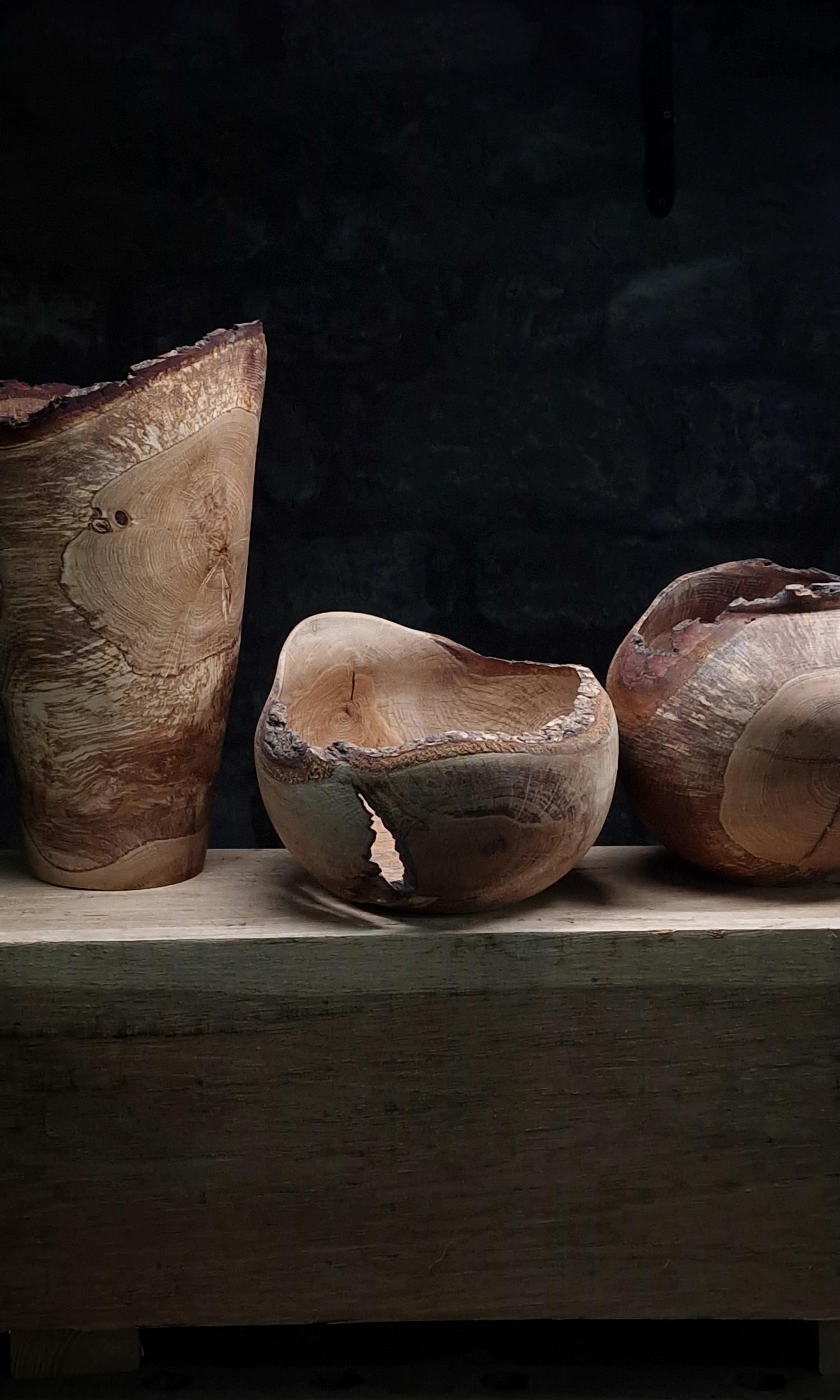 set of turned oak vessels
