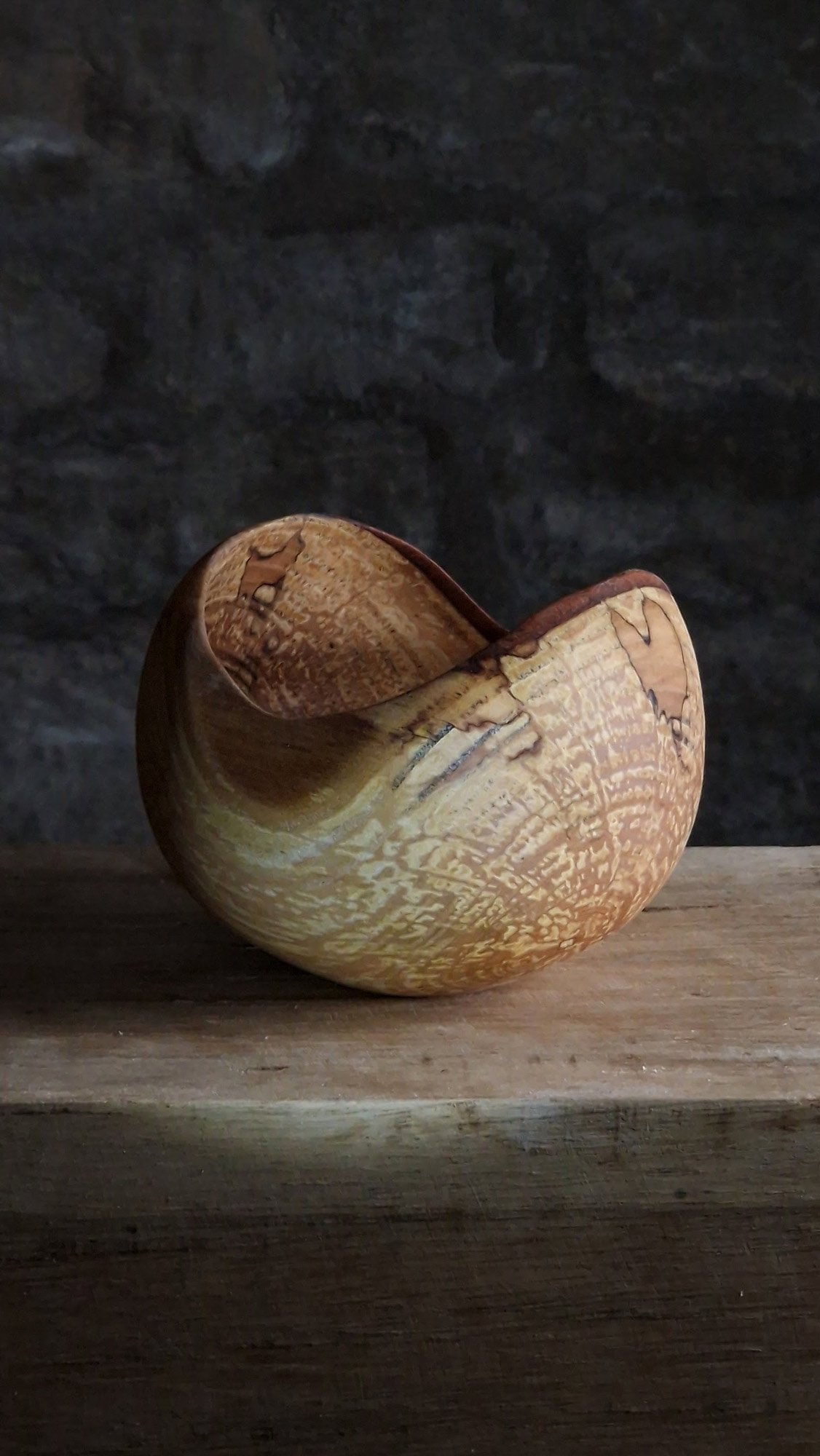 turned ash vessel with heart spalting
